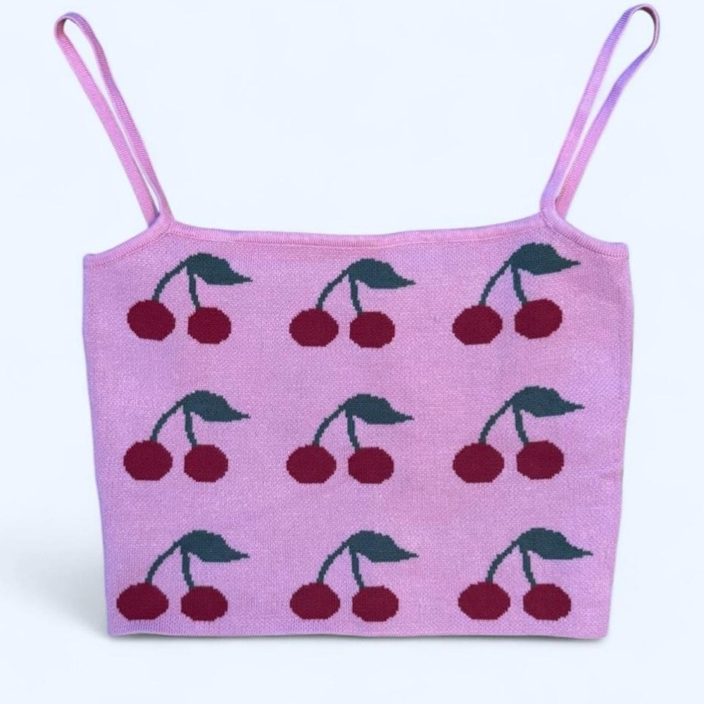 VRG GRL NWT Cherry Print Pink Knit Crop Top